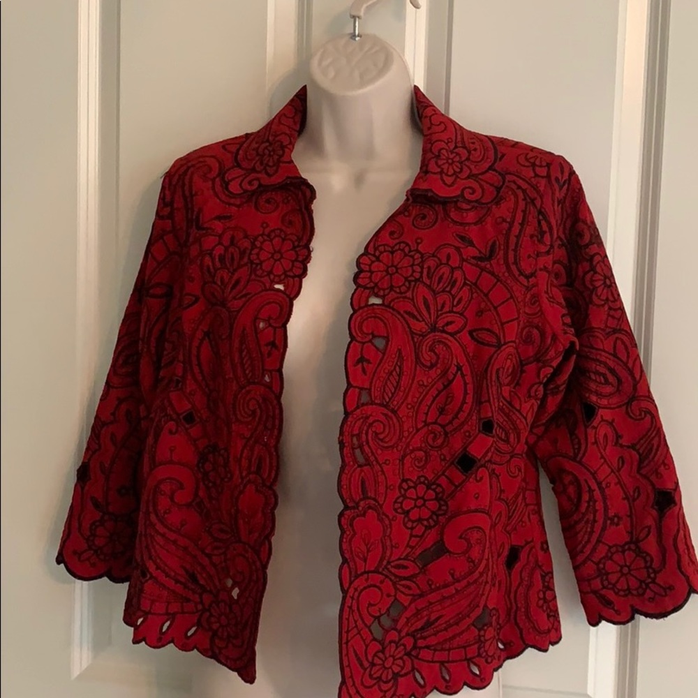 FRENZE RED PM EYELET BROCADE JACKET